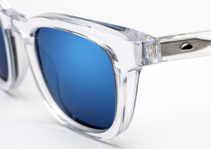 OLIVER PEOPLES CABRILLO CLEAR FRAME BLUE POLARIZED LENS — NO